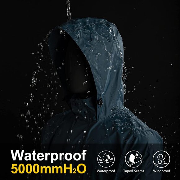 Packable Rain Jacket Men's Lightweight Waterproof Rain Shell Jacket Raincoat wit - Picture 3 of 5